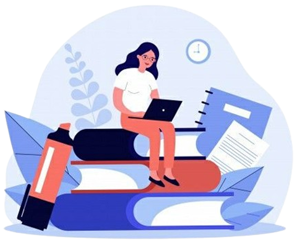 Estudante em cima dos livros